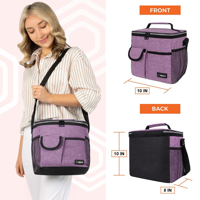 opux Insulated Lunch Bag for Men Women, Leakproof Heather Purple Lunch Box for Work, Portable Soft Lunch Cooler Bag with Shoulder Strap, Adult Lunchbox Lunch Pail for Kid Boy Girl School, 18 Can/10L - Image 4